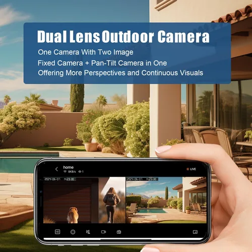 Miniatura 2 de Cámara de seguridad WiFi para exterior de doble lente, vigilancia Pan/Tilt de 4MP, seguimiento y detección humana, visión nocturna a color, vista