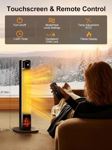 Miniatura 7 de Uthfy Calentadores de espacio para uso en interiores, calentadores de cerámica PTC grandes con llama 3D, calentador eléctrico de 1500 W