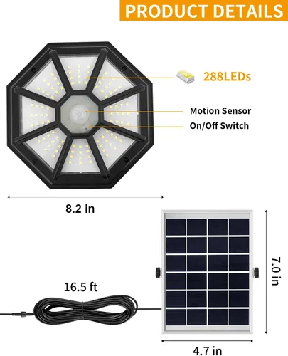 Miniatura 5 de AEQ Luz Solar para Cobertizo Interior Exterior 288LED Iluminación 360° Luces Solares que Funcionan de Día con Control Remoto, Luces Solares