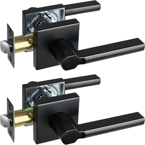 Miniatura 32 de Manija de Puerta de Paso (Sin Cerradura), Mango Cuadrado Interior de Servicio Pesado para Pasillo y Closet, Negro Mate, Reversible para Diestros