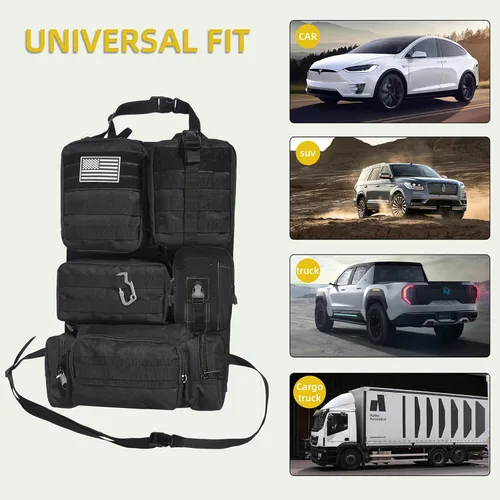 Miniatura 6 de Organizador táctico para respaldo de asiento de automóvil, organizador táctico Molle para respaldo de asiento con 6 bolsas Molle desmontables