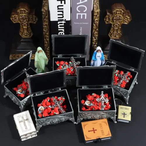 Miniatura 5 de Rosario católico con joyero de metal, Metal, Sin gemas.