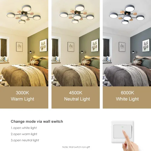 Miniatura 4 de Lámpara de techo LED moderna, lámpara LED regulable de 55 W, lámpara de techo moderna de montaje empotrado, lámpara de techo de madera para sala