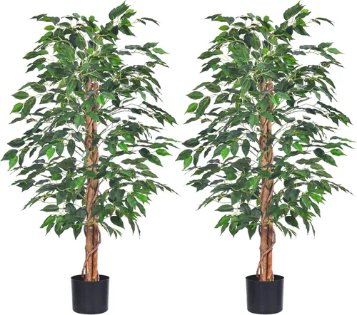 HAIHONG Paquete de 2 ficus artificiales de 4 pies, plantas falsas con maceta de plástico resistente, árboles de ficus artificiales para el hogar,