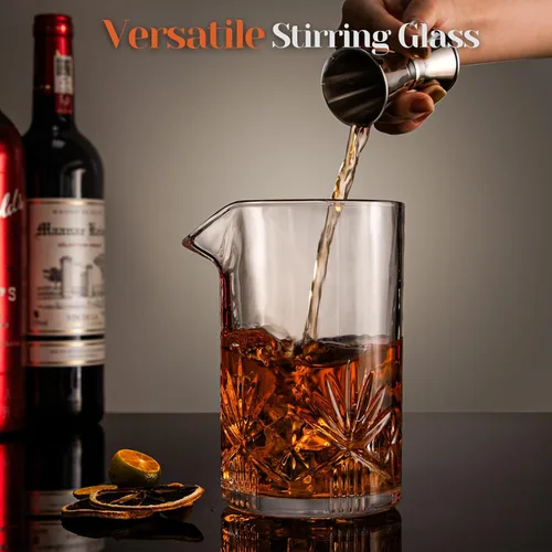 Miniatura 3 de Vaso mezclador de cóctel, kit de barman de cristal de 18 onzas, 5 piezas de vidrio mezclador de barra con colador, mezclador, cuchara, jigger