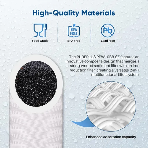 Miniatura 6 de PUREPLUS Compuesto de filtro de sedimentos para heridas de cuerda de 10 x 4.5 pulgadas con filtro reductor de hierro, compatible con sistema