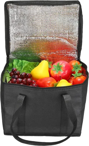 Miniatura 6 de PATIKIL Bolsa de comestibles reutilizable aislada, bolsa térmica aislada para entrega de alimentos con cremallera plegable para transporte frío