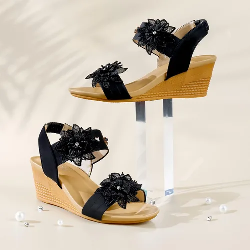 Miniatura 2 de Sandalias de cuña para mujer, correas elásticas en el tobillo, puntera abierta, elegantes suelas gruesas, cómodas parejas de ensueño