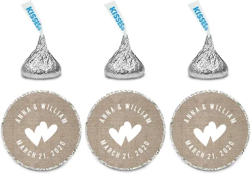 Miniatura 48 de Andaz Press Etiquetas personalizadas de gota de chocolate para boda, nombres y fecha redondos de novios, azul bebé, paquete de 240, personalizadas