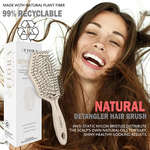 Miniatura 6 de Fiora Naturals Cepillo desenredante para el cabello, 100% cepillo desenredante biológico con cerdas ultrasuaves, se desliza a través de los enredos