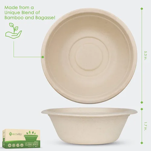 Miniatura 2 de Ecovita Cuencos de papel 100% compostables [12 onzas] – 150 cuencos desechables ecológicos, resistentes, libres de líquidos y resistentes al calor