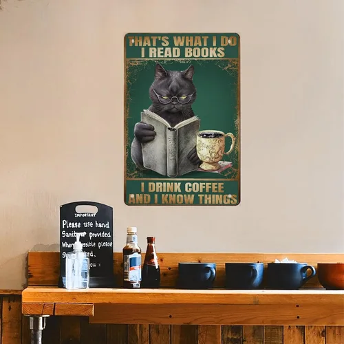 Miniatura 8 de AMOGHASIDDHI Cartel de metal con diseño de gato negro con consejos divertidos de animales, póster de metal vintage de aluminio de 8 x 12 pulgadas