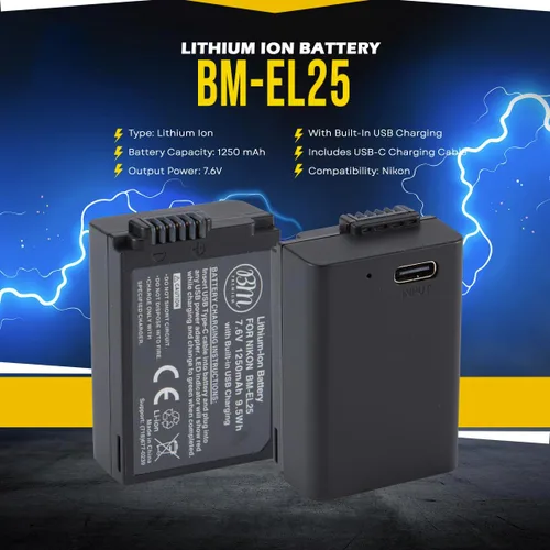 Miniatura 3 de BM Premium Batería EN-EL25 con puerto de carga USB-C integrado compatible con cámaras digitales Nikon Z30, Z50, Z50 II, Z fc