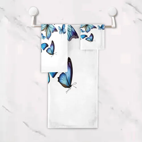 Miniatura 5 de ALAZA Juego de 3 toallas de baño con diseño de mariposas azules, 1 toalla de baño, 1 toalla de mano, 1 toallita suave, multiusos, para baño, hotel