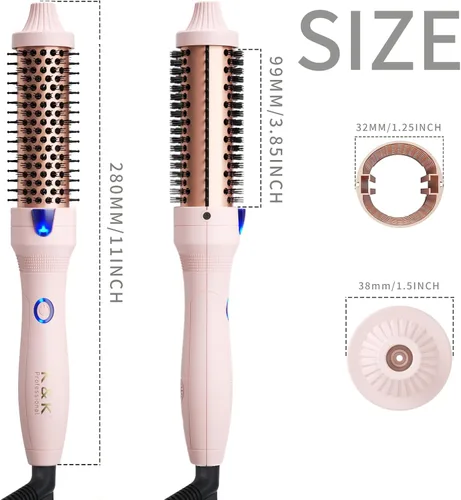 Miniatura 5 de K&K Rizador de pelo iónico de turmalina de 1.25 pulgadas para rizos sueltos y de volumen, peinado térmico de cabello largo, doble voltaje Rosa