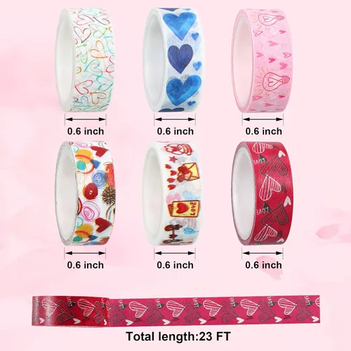 Miniatura 2 de Zonon 6 rollos de cintas Washi para el día de San Valentín, calcomanías de San Valentín para niños, lindas calcomanías de color dulce