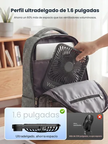 Miniatura 3 de Warmco - Ventilador de viaje portátil de 10000 mAh de 7 pulgadas, hasta 24 horas de funcionamiento, ultra delgado, silencioso y recargable
