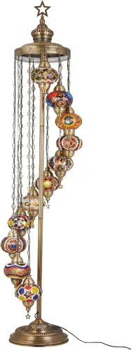 Miniatura 2 de DEMMEX Lámpara de pie con mosaico turco marroquí de 11 globos, 7 pies de alto, estilo Tiffany, lámpara decorativa bohemia con globos coloridos