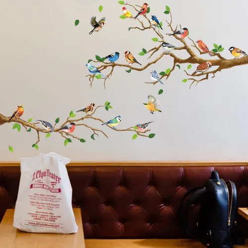 Miniatura 5 de Maydahui Vinilo adhesivo de pared con diseño de pájaros en ramas de árbol (34 x 34 pulgadas) removible para despegar y pegar, murales artísticos
