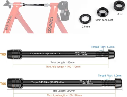 Miniatura 3 de Ejes pasantes de 12 mm para entrenadores de bicicleta - Adaptador de eje pasante M12 x 1.0/1.5/1.75 para fijación de rueda trasera en entrenador
