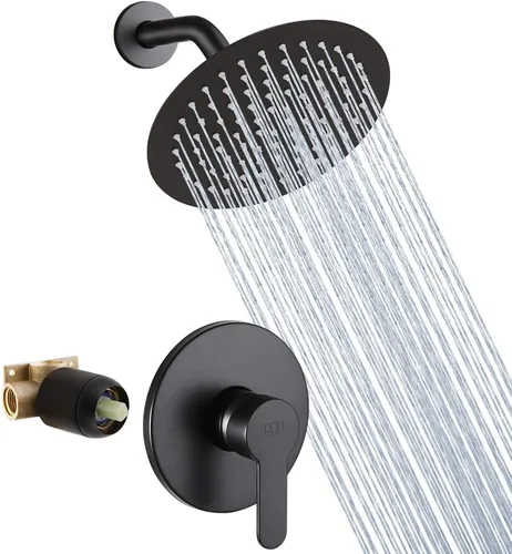 Juego de grifo de ducha negro mate, sistema de ducha de lluvia de baño, montado en la pared, cabezal de ducha de 8 pulgadas y juego de manijas, kit