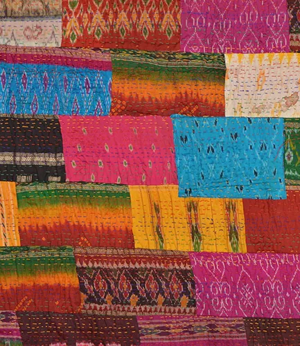 Miniatura 2 de Patola - Colcha Kantha de seda con parche de seda, colcha Kantha para el trabajo, manta Kantha, Queen Kantha, edredón indio sari Kantha Rallyes