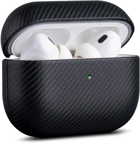 Miniatura 11 de Haobobro Funda de piel para AirPods Pro 3, piel seleccionada respetuosa con la piel, con textura de fibra de carbono, hecha a mano, funda rígida