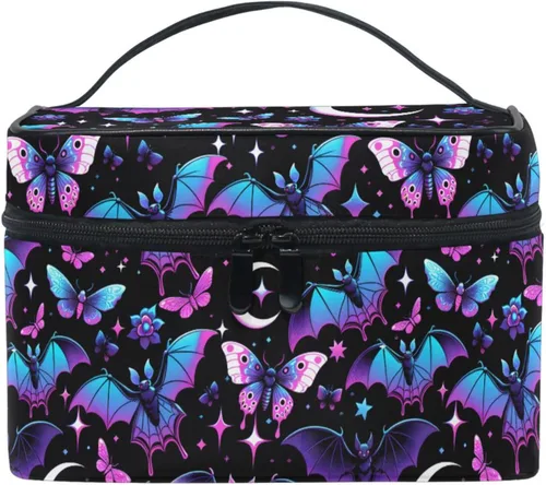 Miniatura 25 de Bolsa de maquillaje, bolsa organizadora de maquillaje de viaje con estampado de leopardo rosa, neceser para niñas, mujeres y mujeres, Geométrico 115