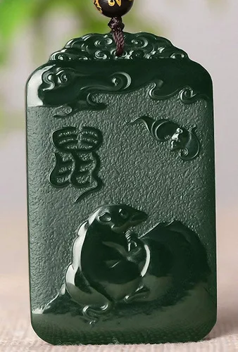 Miniatura 2 de China Natural Hetian Green Jade Nefrita tallado Zodiaco Protector Deidad Colgante Amuleto