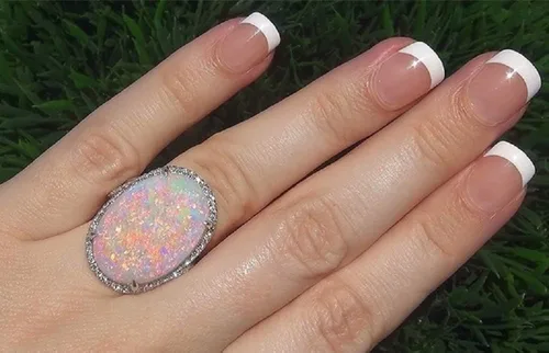 Miniatura 5 de Anillo grande de plata 925 con piedras preciosas de ópalo de fuego, corte ovalado, micro mosaico, circonita cúbica, anillo de compromiso de boda