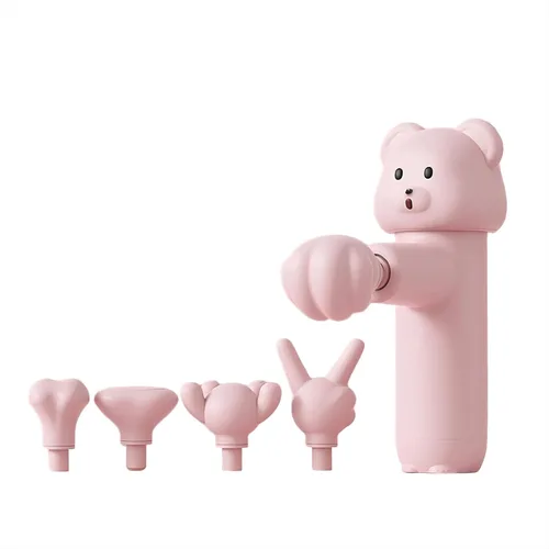 Miniatura 8 de Mini pistola de masaje con diseño de oso, 5 cabezales intercambiables, regulación de 4 velocidades, masajeador de percusión de tejido profundo