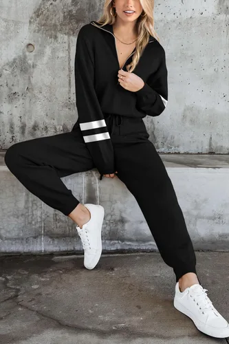 Miniatura 108 de PRETTYGARDEN Conjunto de suéter de 2 piezas para mujer, sudadera con cremallera, pantalones deportivos, ropa casual