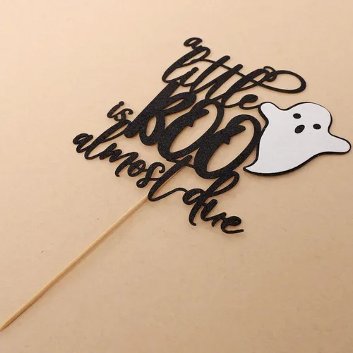 Miniatura 9 de Our Little Boo is Almost Due Cake Topper - Decoración de Halloween y otoño para baby shower, juego de pancartas y pancartas