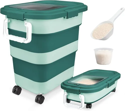 Miniatura 9 de Komzon Contenedor de almacenamiento de arroz, contenedores de almacenamiento de alimentos plegables herméticos 6-20 libras, contenedor dispensador