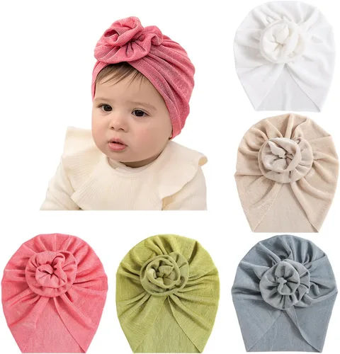 Miniatura 14 de Newborn Babies Headwrap Hat Infant Toddler Cotton Soft Cute Nursery Beanie Headbands Top Bowknot Cap 5 piezas flor/3-3 años