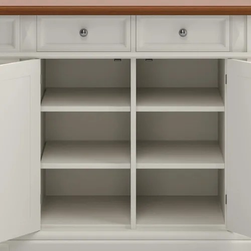 Miniatura 7 de Homestyles Americana - Isla de cocina con parte superior de madera y hoja desplegable, barra de desayuno, almacenamiento con cajones y estantes