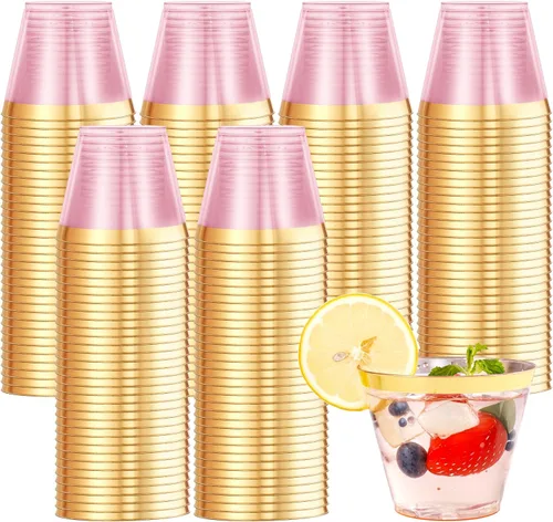 Miniatura 15 de Superrnal 100 piezas Vasos de Plástico Dorados y Negros 9OZ Elegantes Vasos Transparentes con Borde Dorado para Fiestas Vasos Desechables Elegantes