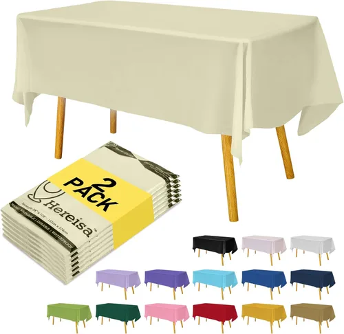 Miniatura 46 de Paquete de 3 manteles de plástico desechables de 54 x 108 pulgadas, manteles de color blanco hueso, manteles de fiesta nupcial para fiestas