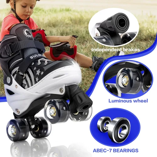 Miniatura 5 de SULIFEEL Rainbow Unicorn - Patines ajustables de 4 tamaños para niñas y niños de 3-5, 5-8, 6-12 años, patines para interiores y exteriores E Negro
