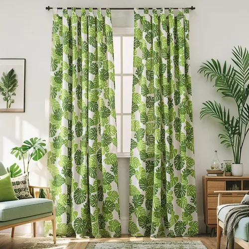 Miniatura 12 de BROSHAN Cortinas blancas y verdes para dormitorio, cortinas de ventana de hojas de plantas tropicales, 2 paneles de 78 pulgadas de largo, cortinas