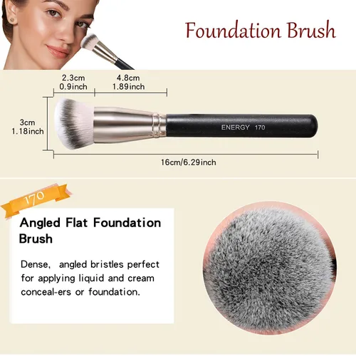 Miniatura 4 de ENERGY Brocha de base para maquillaje líquido, cepillo bronceador sintético profesional para cobertura completa, crema en polvo, cosméticos, mezcla