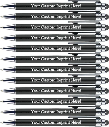 Miniatura 12 de Bolígrafos personalizados con punta de stylus -Bright Vibes- acción de clic, personalizables, escritura negra, bolígrafos con nombre impreso, Rosa