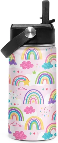 Miniatura 14 de SANDJEST Botella de Agua para Niños con Tapa de Pajita - 12 Oz Botella de Acero Inoxidable Aislada con Dibujo de Animales para Niños y Niñas - Taza