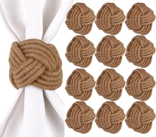 Miniatura 9 de Juego de 12 servilleteros bohemios elegantes, de rayón tejido a mano, color beige, resistente al desgaste, decoración de mesa para bodas, Navidad