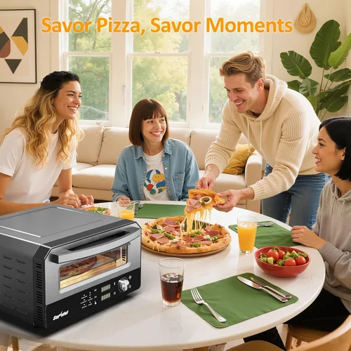 Miniatura 8 de Sunvivi Horno eléctrico para pizza de interior: máquina de pizza de encimera con 6 ajustes preestablecidos, calienta hasta 750 ℉, calentador