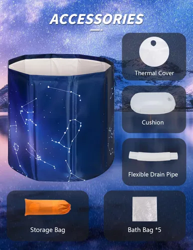 Miniatura 3 de Bañera portátil para adultos, bañera plegable independiente para ducha, bañeras de hielo caliente con espuma térmica gruesa para mantener
