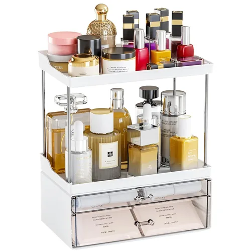 Miniatura 8 de Yieach Organizador de maquillaje acrílico, organizador grande para el cuidado de la piel para tocador, organizador de plástico para encimera de baño