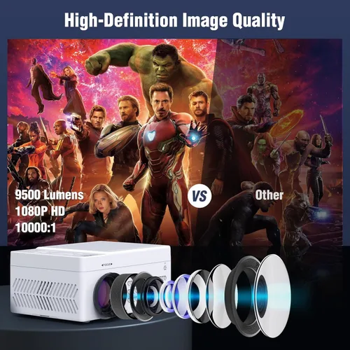 Miniatura 3 de TMY Proyector Bluetooth con reproductor de DVD integrado, mini proyector de 1080P, proyector de DVD portátil para películas al aire libre