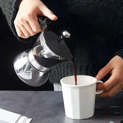 Miniatura 3 de 6 tazas de café de acero inoxidable, prepara italiano clásico con nuestra olla Moka Pot de cristal de primera calidad, diseño octogonal