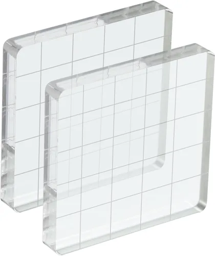 PATIKIL Bloque de sello acrílico de 2 x 2 pulgadas, paquete de 2 bloques de estampado transparentes con líneas de cuadrícula, bloques de montaje